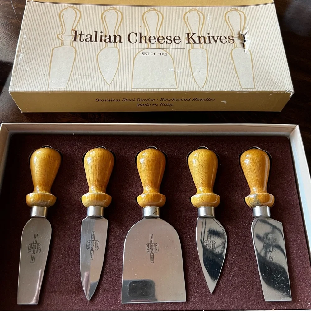 Williams Sonoma Italian Cheese Knife Collection Beechwood Handles S/5